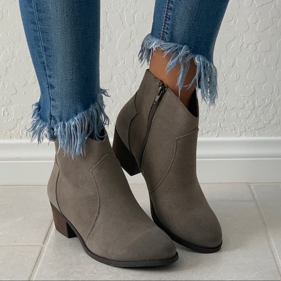 Taupe Western Stitched Ankle Bootie - Picture 3 of 7